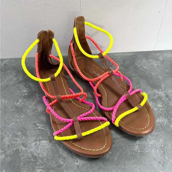 Visconti & Du Reau strappy brown neon leather sandals size 6.5 EU 37 - Picture 1 of 8